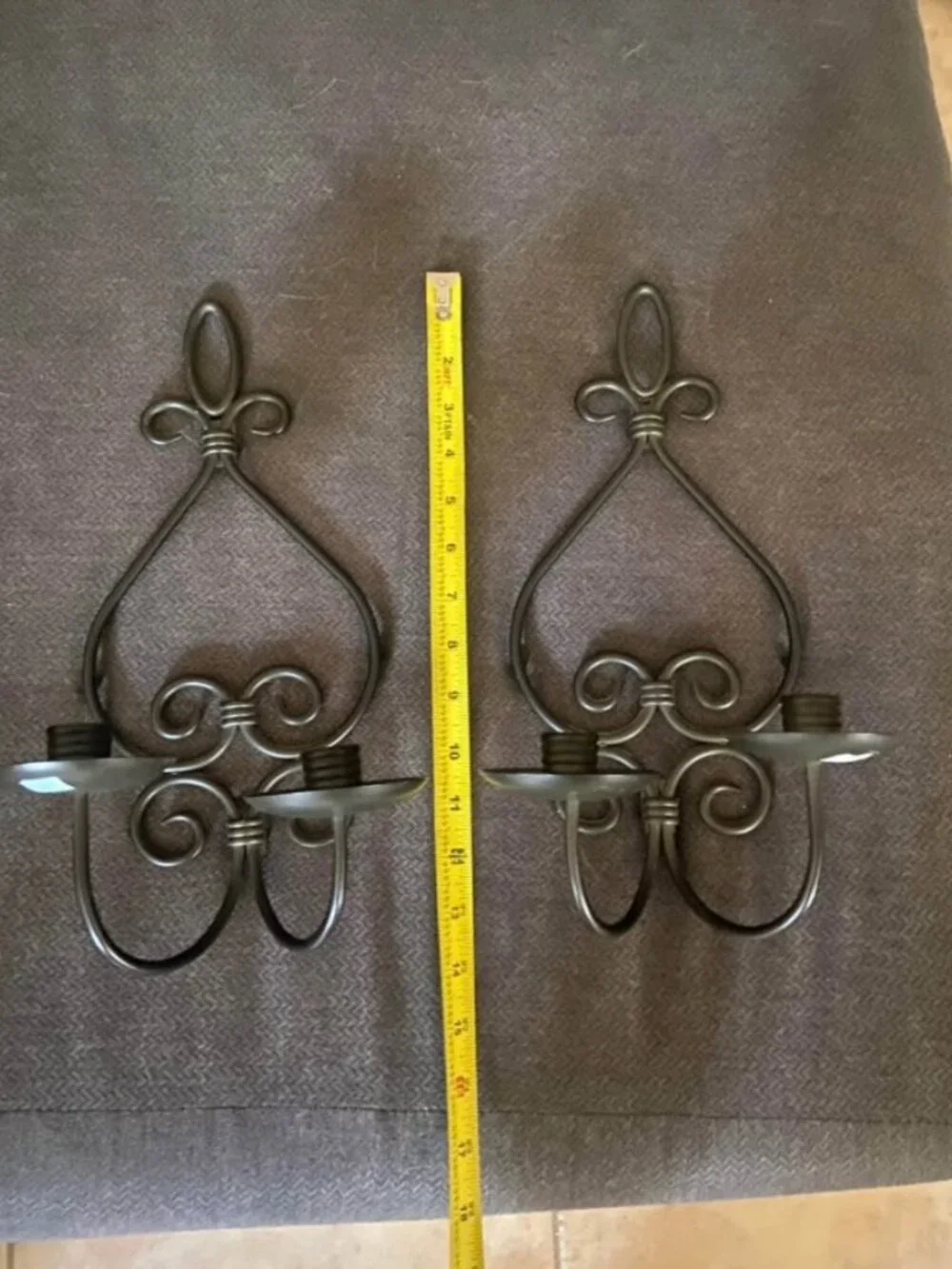 PartyLite Set of 2 Black Metal Wall Candle Sconces Vintage Home Decor